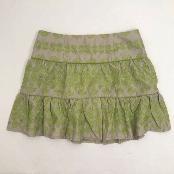 Nanette Lepore Flare Skirt Green Beige Paisley 6 - Picture 1 of 6